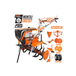 Motosapatoare RURIS 732ACC + roti cauciuc 5.00-8+rarita+plug+adaptor+dispozitiv scos cartofi+roti metalice 400 fara manicot+cultivator+set contragreutati 10kg