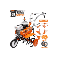Ruris Motosapa Dac 7000acc3, 7 CP, roti cauciuc 4.00-8, rarita, plug, adaptor, dispozitiv scos cartofi, roti metalice 400 fara manicot, cultivator