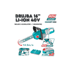 TOTAL - DRUJBA 16'' - LI-ION 40V (INCLUDE 2 ACUMULATORI + 1 INCARCATOR)