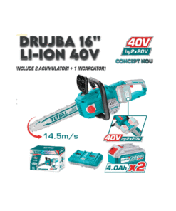 TOTAL - DRUJBA 16'' - LI-ION 40V (INCLUDE 2 ACUMULATORI + 1 INCARCATOR)
